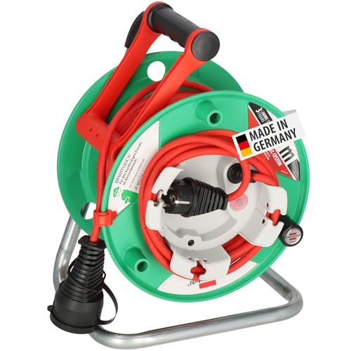 Brennenstuhl Garant G Bretec IP44 Gartenkabeltrommel (Kabeltrommel für Rasenmäher mit 23+2m Kabel in rot, Spezialkunststoff, kurzfristiger Einsatz im Außenbereich, Made in Germany)