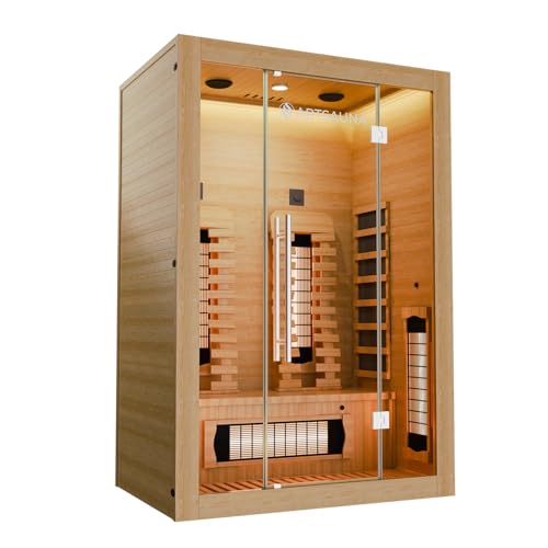 Artsauna Infrarotkabine Kiruna130 Premium mit Vollspektrum- & Flächenstrahler, 2 Person, 130x105x190 cm, LED Farblicht & Glastür, Infrarotsauna Sauna - Rückenstrahler dimmbar