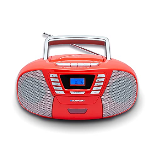 Blaupunkt B 120 RD tragbarer CD Player mit Bluetooth | Kassettenrekorder | Hörbuch Funktion | CD-Player mit USB | kleines CD-Radio | Aux In | PLL UKW Radio | Radio mit CD Spieler | Rot
