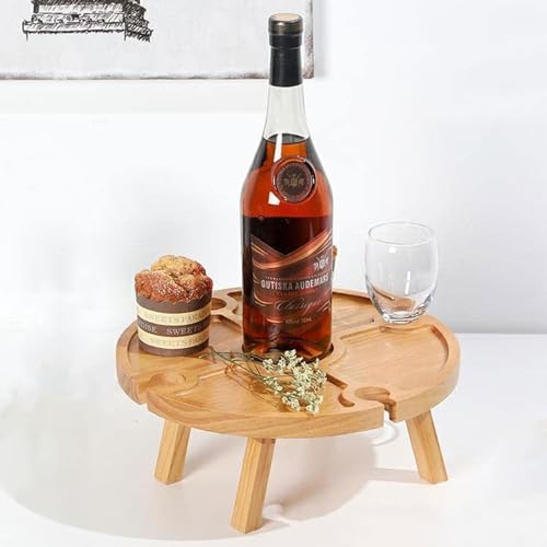 OUCONGK Klappbare Weintisch, Tragbaren Weinhalter, Wein Tisch Holz Outdoor, Weintisch und Betttablett, Picknicktisch Klappbar Tragbar, Frühstückstabletts, für Garten, Camping, Picknick, Strand, Bett