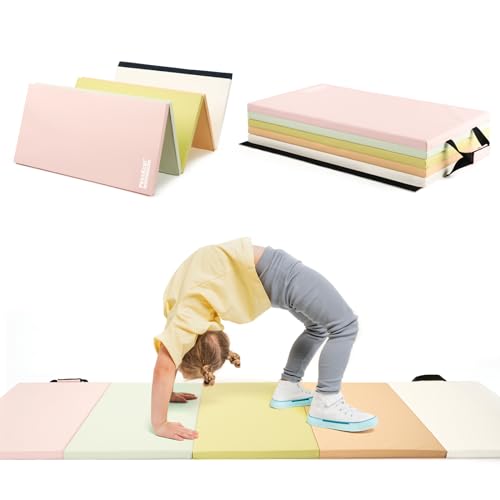 PhysKcal 5 Panel Macaron Klappbare Weichbodenmatte Turnmatte Fitnessmatte Gymnastikmatte mit Tragegriffen, Sportmatte Spielmatte, Tumbling-Matte für Kinder, Polsterung für Activity Play