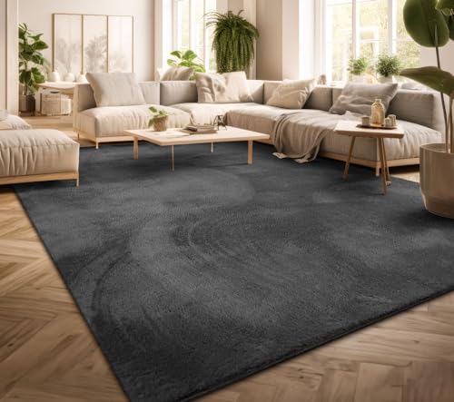 TT Home Teppich Wohnzimmer Kurzflor Anti-Rutsch Rückseite Einfarbiges Design Waschbar, Farbe: Anthrazit, Größe:200x280 cm