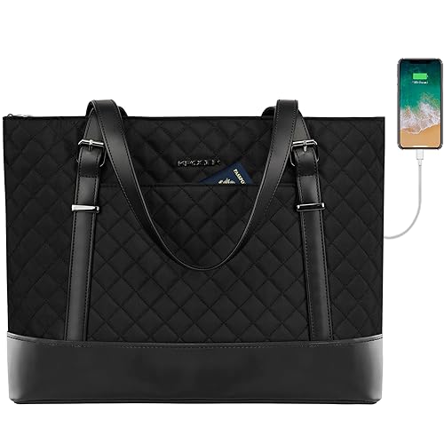 KROSER Laptop Damen Handtasche Schwarz Elegant Laptop Tasche 15,6 Zoll Große Leichte Tote Bag für Business/Schule/Reisen-MEHRWEG