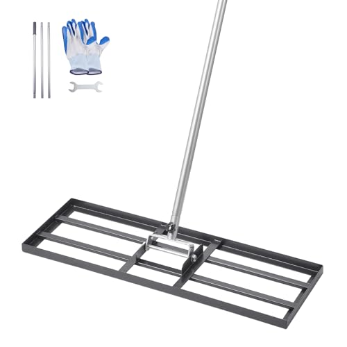 VEVOR Rasenrakel mit 213 cm Stiel, 762x254 mm Bodenplatte, Nivellierrechen aus Karbonstahl, Levelingrake, Rasen-Nivellierungsrechen für Rasenpflege, Rasen-Nivellierungsrechen, Hof und Golfplatz