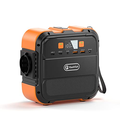 FlashFish Tragbare Powerstation 98Wh, 120W Solargenerator Akku 230V Mit AC,USB,Typ-C Ausgabe, Mobile stromgenerator Mit LED Licht für Reise,Camping,Wohnmobil und als Notstromaggregat