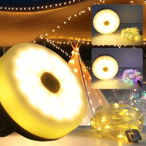 HOSPAOP Camping Lichterkette Aufrollbar, 10m LED Campinglampe USB Aufladbar mit Fernbedienung, Wasserdicht Dimmbar Camping Licht Außen für Camping, Garten und Wandern (Warm + Bunt)