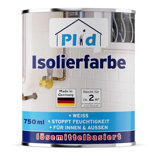 Plid® Isolierfarbe weiss [Anti Schimmel] - Sperrgrund - Nikotinsperre - isoliert Wasser-, Ruß-, & Nikotinflecken dauerhaft - verhindert Salzausblühungen - Anti Schimmel Farbe weiß 0,75L