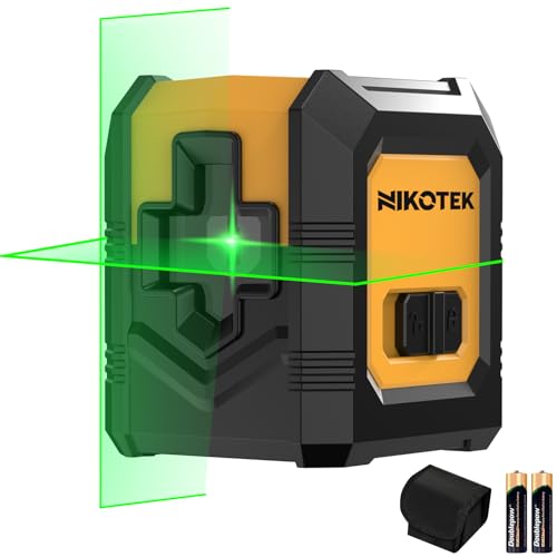 Kreuzlinienlaser, NIKOTEK Laser Wasserwaage (Vertikale/Horizontale Grün Laser, Arbeitsbereich: 15 m, IP54, 2 x AA Batteriem, Schutztasche), Für Baustellen/Inneneinrichtung/DIY