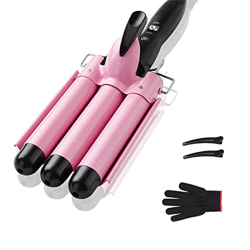 3 Fässer welleneisen, TOP4EVER lockenstab mit 3 stäben mit einstellbarer Temperatur, Welleisen Schnelle Heizung Große Welle für Lange/kurze Haare, Haar Styling Werkzeug 25mm