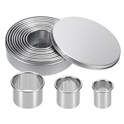 Bczhieulw 12PCS ausstechformen SET，ausstecher rund，Breite：2.4-11.2cm（12 Größe），Höhe 3 cm，Edelstahl，mit Aufbewahrungsbox，zum Herstellen von Gebäck, Keksen usw，keksausstecher，donut ausstecher