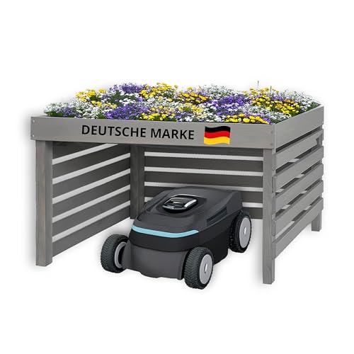 STAHLMANN® Mähroboter Garage [84 × 78 × 47 cm] - Rasenroboter Garage [2 in 1 ] Garage Mährobter [Made IN Europe] Hochbeet - Pflanzkasten