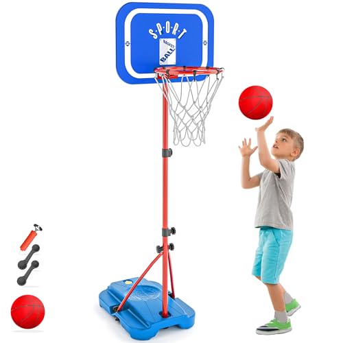 GILIKOKO Basketballkorb Outdoor Kinder,Basketballkorb mit Ständer,Basketballkorb Indoor Kinder,Ball und Pumpe Enthalten，110-190cm