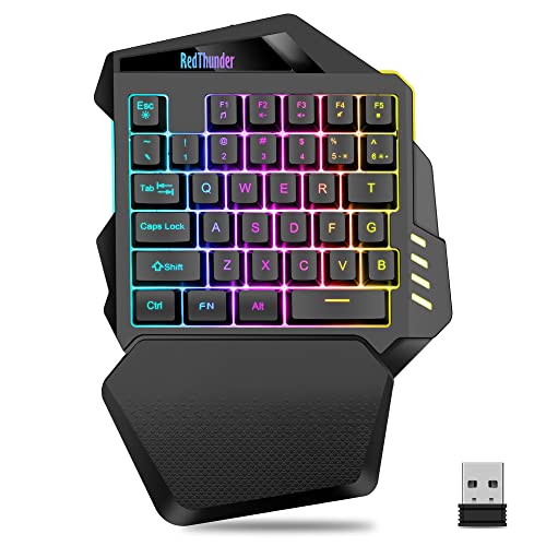 RedThunder G60 Kabellose Einhand Gaming Tastatur, Wiederaufladbare 2000mAh RGB Hintergrundbeleuchtete Ergonomische Tastatur mit Anti-ghosting für PC Mac PS5 Gamer