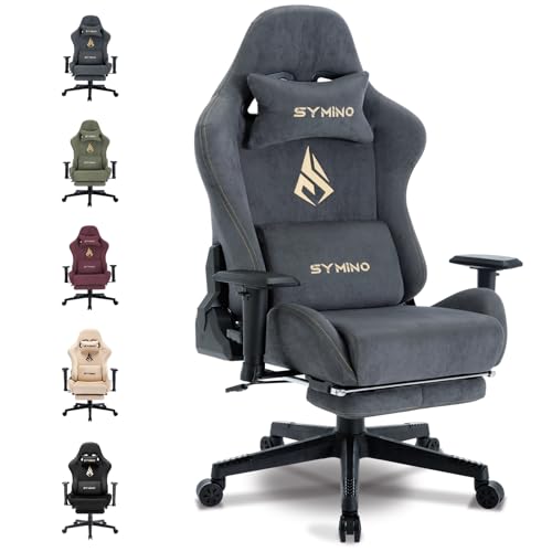 symino Gaming Stuhl, Atmungsaktiver Bürostuhl, Hochwertiger-Stoff,So weich wie EIN Pelz, Ergonomischer PC Stuhl, Verstellbarer Drehbarer Task Stühle mit Fußstütze, Grau