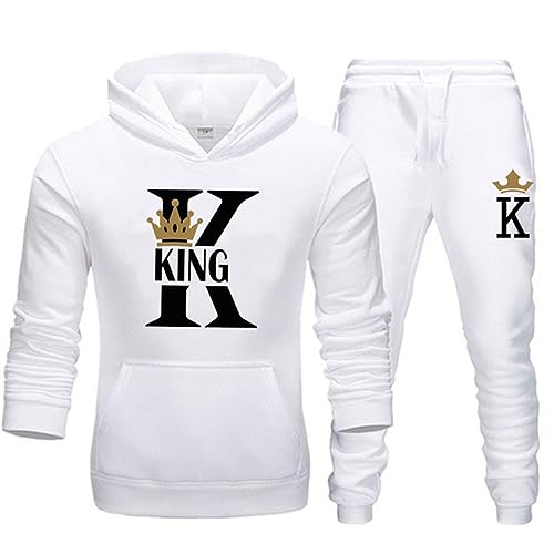 tinbarry King Queen Pullover mit Taschen 2 teilig Kapuzenpullover Kapuzenpulli + Jogginganzug Freizeitanzug Pärchen Hoodie Set Streatwear Trainingsanzüge für Damen