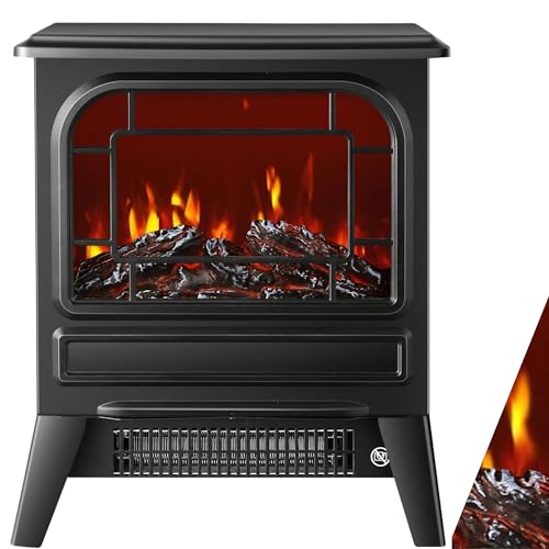 Elektrokamin mit Heizlüfter 1950W Elektro Kamin Elektrischer Heizung LED Kaminfeuer Effekt Kaminofen Flammeneffekt Heizer Ofen geräuscharm regelbar Schwarz