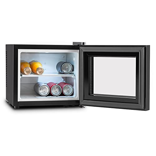Klarstein Frosty Mini-Kühlschrank - kompakte Minibar mit Thermoelektrischem Kühlsystem, freistehend, 10 Liter Fassungsvermögen, Kühlung: 12-18 °C, schwarz, 33,4 x 30,3 x 31,5 cm (BxHxT)