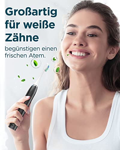 PHYLIAN PRO Sonic Elektrische Zahnbürste Schallzahnbürste - H15 Reise Zahnbürsten Elektrisch, Schall Electric Toothbrush Mit 6 köpfe, 5 modi, Timer, 45 Tage Akkuleistung (Schwarz & Weiß)