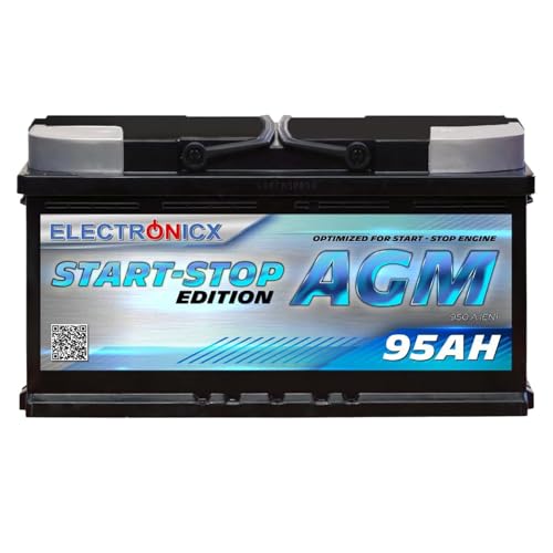 Electronicx Agm Autobatterie 95ah 12v - Wartungsfreie, Auslaufsichere Starterbatterie Für Start-stopp Fahrzeuge - Schnellladefähig Und Langlebig - 12v Agm Batterie Für Autos Und Transporter