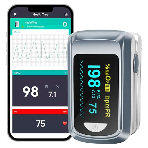 HealthTree Blutsauerstoffsättigungsmonitor und Herzfrequenzmesser für Apple und Android, mit OLED-Bildschirm im Lieferumfang enthalten, 2 AAA-Batterien und Trageband