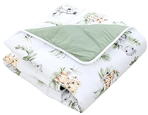 TupTam Krabbeldecke für Baby 120x120 cm - Gepolsterte Spieldecke Baby Baumwolle, XXL, OEKO-TEX, Weich & Hautfreundlich, Farbe: Safari/Löwe/Braun/Blätter/Grün