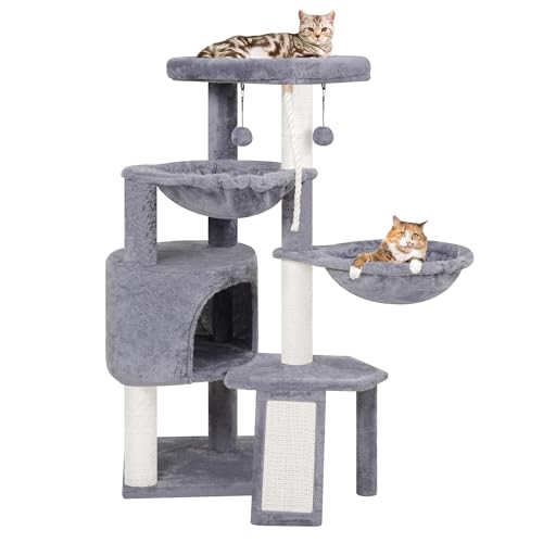 TINWEI Katzenbaum mit Katzenhütte und Zwei Hängematten, Grau