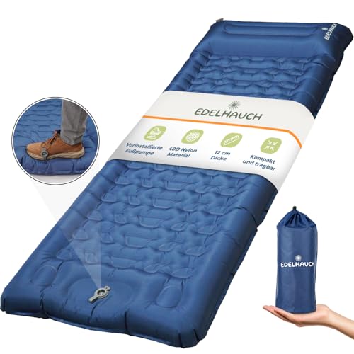 Edelhauch Isomatte Ultraleicht 12cm dick, faltbar mit integrierter Fußpumpe & Kissen – vielseitig einsetzbar als Camping Matratze, Isomatte Faltbar, Schlafmatte, Auto Matratze & Luftmatratze Camping
