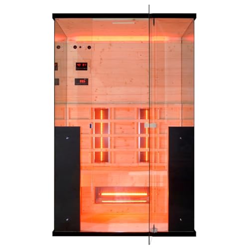 Infrarotkabine Infrarotsauna GRENA für 2 Personen, 5 Vollspektrumstrahler, LED Beleuchtung (7 Farben), MP3 Player inkl. Bluetooth, 2 Lautsprecher, Abmessung: 125x100x190 cm