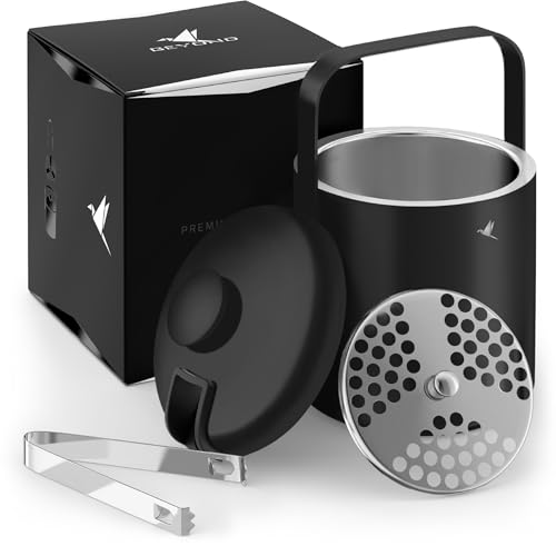 Beyond Eiswürfelbehälter mit Deckel und Zange 100% bpa frei aus Edelstahl - Eiswürfelkühler, doppelwandig, 1,3 Liter I Eiseimer für Eiswürfel, Eiskübel für die Eiswürfel Aufbewahrung (schwarz)