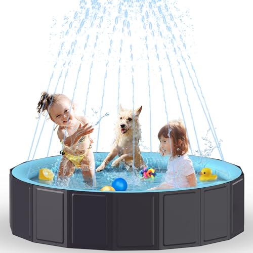 Rywell Hundepool für Große Hunde - Faltbare Schwimmbecken mit Sprinkler, PVC langlebig Planschbecken für Hunde, Sicher & Umweltfreundlich Hundebadewanne - L (160cm)