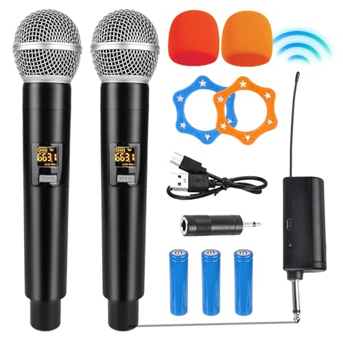 HOSPAOP Mikrofon Kabellos, Dual Funkmikrofon Wireless Microphone Set mit Wiederaufladbarem Empfänger, UHF Drahtloses Mikrofon für Karaoke, Hochzeit, Party, Vortrag, Gesang