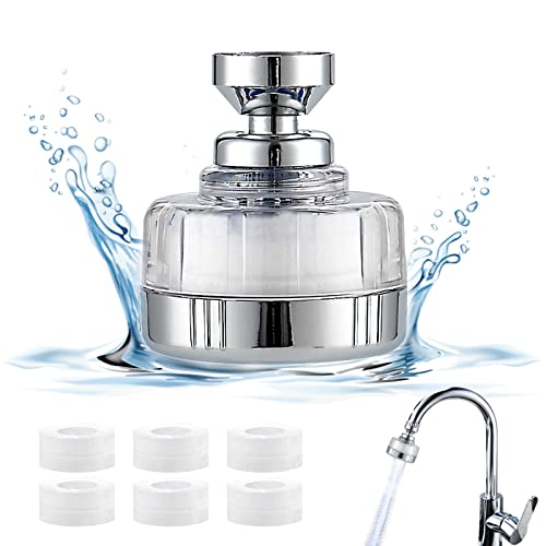 Wasserfilter Wasserhahn, Wasserfilter für Wasserhahn mit 6 Stück PP-Baumwollfilterelement, 360° Drehbar Wasserhahnfilter für Trinkwasser, Wasser Aufbereitung Trinkwasser für Spüle, Küche, Badezimmer