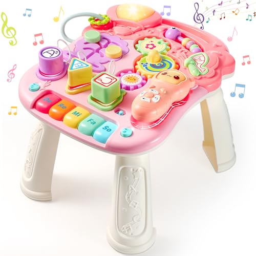 LUVTOY Spieltisch Kinderspielzeug Spielzeug ab 1 Jahr Baby Spielzeug ab 1 2 Jahre 9 Monate 7 in 1 Busy Board Musikspielzeug Activity Spiel Spieltisch Baby Geschenke 1 2 3 Jahre Junge Mädchen