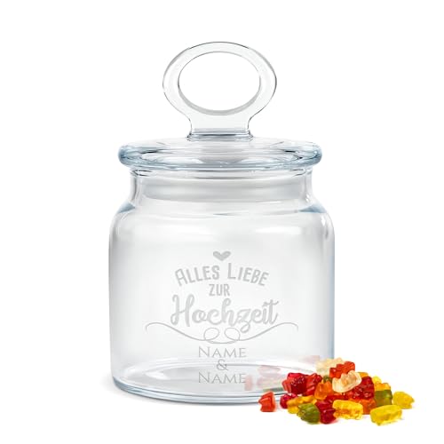 PR Print Royal Personalisierte Keksdose aus Glas mit Gravur zur Hochzeit - 550 ml - Alles Liebe mit Namen als Geschenk zur Hochzeit | Personalisiertes Geschenk