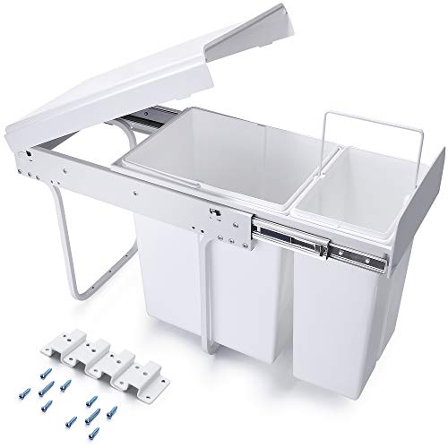 ABSOFINE Einbaumülleimer Unterschrank Küche,Abfallsammler,Einbaumülleimer 20L+10L,Mülleimer Küche 2 Fächer,für mülltrennsysteme&Schränke,ca.262×490×420mm,Weiß