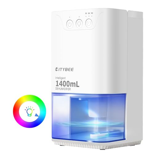 CITYBEE Luftentfeuchter Elektrisch 1400ml Entfeuchter - Leiser Dehumidifier für Wohnung Schlafzimmer & Keller - Raumentfeuchter mit Timer & Stimmungsbeleuchtung (Weiß)