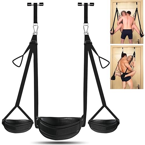 Hallowa Leder Tür Liebesschaukel Sexschaukel mit Sitz-Neue Lederpolster Dicken Flaum, Riemen, Sex Door Love Slings Bondage Restraints für Adult Toys, Hält bis zu 180KG(Upgrade Version)