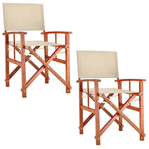 Casaria® Gartenstuhl 2er Set Holz Klappbar Wetterfest 320kg Belastbar Armlehne Bezug Klappstuhl Cannes FSC® Eukalyptus Garten Balkon Camping Creme