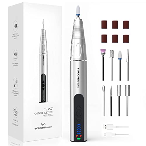 Nagelfräser,TOUCHBeauty Maniküre Set Elektrisch, Kabellose Nagelfräser für Gelnägel,Pediküre Set Fußpflege Elektrisch mit 5 Einstellbarer Geschwindigkeit,USB Wiederaufladbar