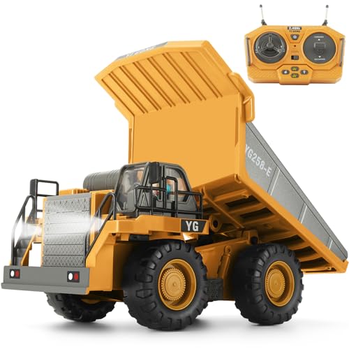 Ferngesteuerter Muldenkipper, Ferngesteuertes Baufahrzeug für Kinder mit 9-Kanal-Metallbett-Lichtton und Wiederaufladbarer, Elektrischer Transport-LKW-Spielzeug, Geschenk für Jungen Mädchen von 4–12