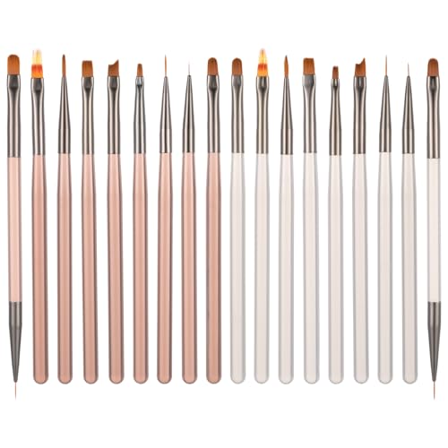 AOZUO 18pcs Nailart Pinsel Set, Nailart Design Pinsel Nagelgel Lack Malpinsel Zeichenstift Nagelliner Punktierpinsel für Heimwerker Maniküre Salon Zuhause Nail Pinsel Set