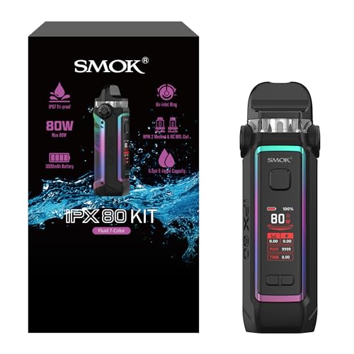 SMOK IPX 80 Pod System E-Zigarette 80W 3000mAh MTL RDL Dampfen 5.5ml Pod Luftstromregelung Mesh Coil IPX67 Wasserdicht Typ-C Schnellladung Ohne Nikotin Fließende 7-Farben