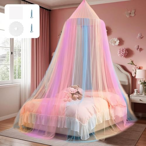 HIQE-FL Moskitonetz Betthimmel Moskitonetz für Kinderbett,Prinzessin Moskitonetz,Baldachin kinderzimmer Regenbogen,Himmelbett Vorhang Doppelbett,Hängendes Mückennetz Bett