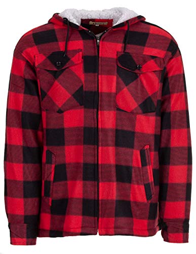 Herren Thermohemd Arbeitsjacke Holzfäller Thermojacke Kapuze Hoody Größe M -3XL, Farbe:Rot, Größe:L