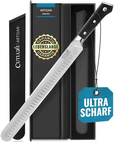 Cutluxe Schinkenmesser Tranchiermesser – 30cm Brisket Messer, Fleisch- und BBQ-Messer– Deutschem Stahl, Volltang & ergonomisches Griffdesign mit Scheide – Artisan Serie