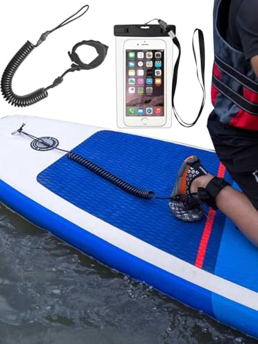 Surf SUP Board Leine,Kajak Paddel Leine,Anti-verschränkung Und Elastisch Dehnbar Surfboard Leash,Aufgerollte TPU Stand Up Paddle Board Fesselriemen Fußschlaufe, mit wasserdichte Handytasche