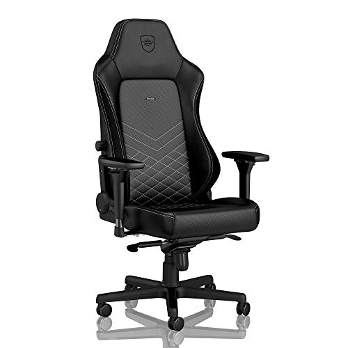 noblechairs Hero Gaming Stuhl 150 kg Belastbarkeit, PU-Kunstleder Bürostuhl Ergonomisch, Schreibtischstuhl Schwarz/Platinweiß, PC Drehstuhl mit Rollen, Gamer Sessel, Inklusive Kissen