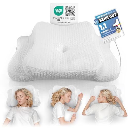 Birkental Orthopädisches Kissen Set - [TESTSIEGER] höhenverstellbares Kopfkissen als Nackenstützkissen - Memory Foam - ergonomisches Schlafkissen - als Seiten Rücken und Bauchschläferkissen