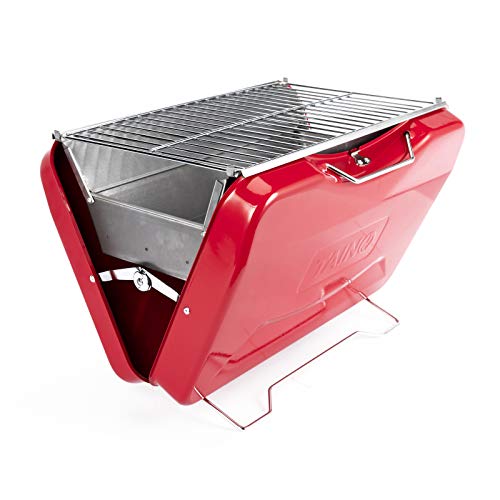 TAINO MOX Holzkohlegrill BBQ Koffergrill Camping-Grill Kohlegrill Retro-Stil klappbar Griller tragbar mobil Rot