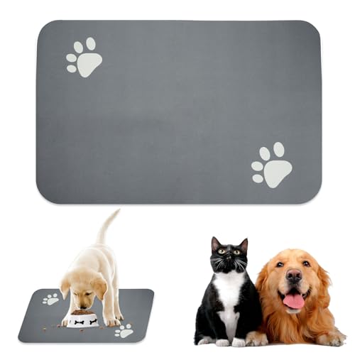 Futterunterlage Hund rutschfest,40×60cm Super Saugfähige Futternapf Unterlage Katze,Waschbar Unterlage Katzennapf,Katzen Napfunterlage,Matte Hundenapf,Matte Katzenfutter für Katzen und Hunde